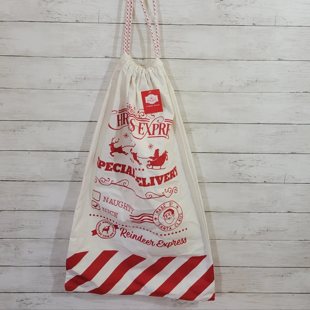 Holiday Time Christmas Santa Sack Fabric Gift Bag Large Drawstring